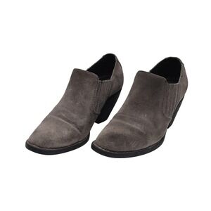 Born Boots Womens Size 9 Taupe Suede Ankle Booties Slip On Stacked Heel F52542
